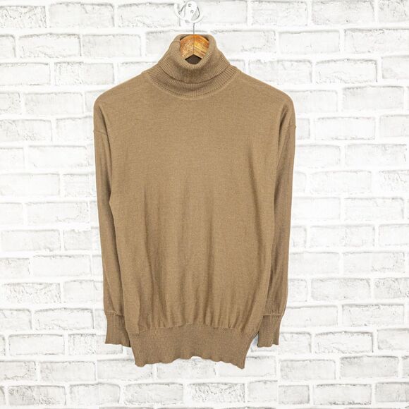Vtg SAINT LAURENT rive gauche Women's Turtleneck Sweater in light brown sz S - Picture 9 of 9